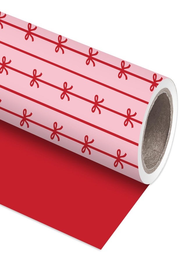 JarThenaAMCS ورق تغليف هدايا JarThenaAMCS وردي وأحمر مزين بفيونكة - لفة صغيرة - 17 بوصة × 32.8 قدم، ورق تغليف هدايا مزدوج الجوانب مخطط ومزين بفيونكة، مناسب لحفلات الزفاف، وحفلات استقبال المولود، وأعياد الميلاد. - Image 2